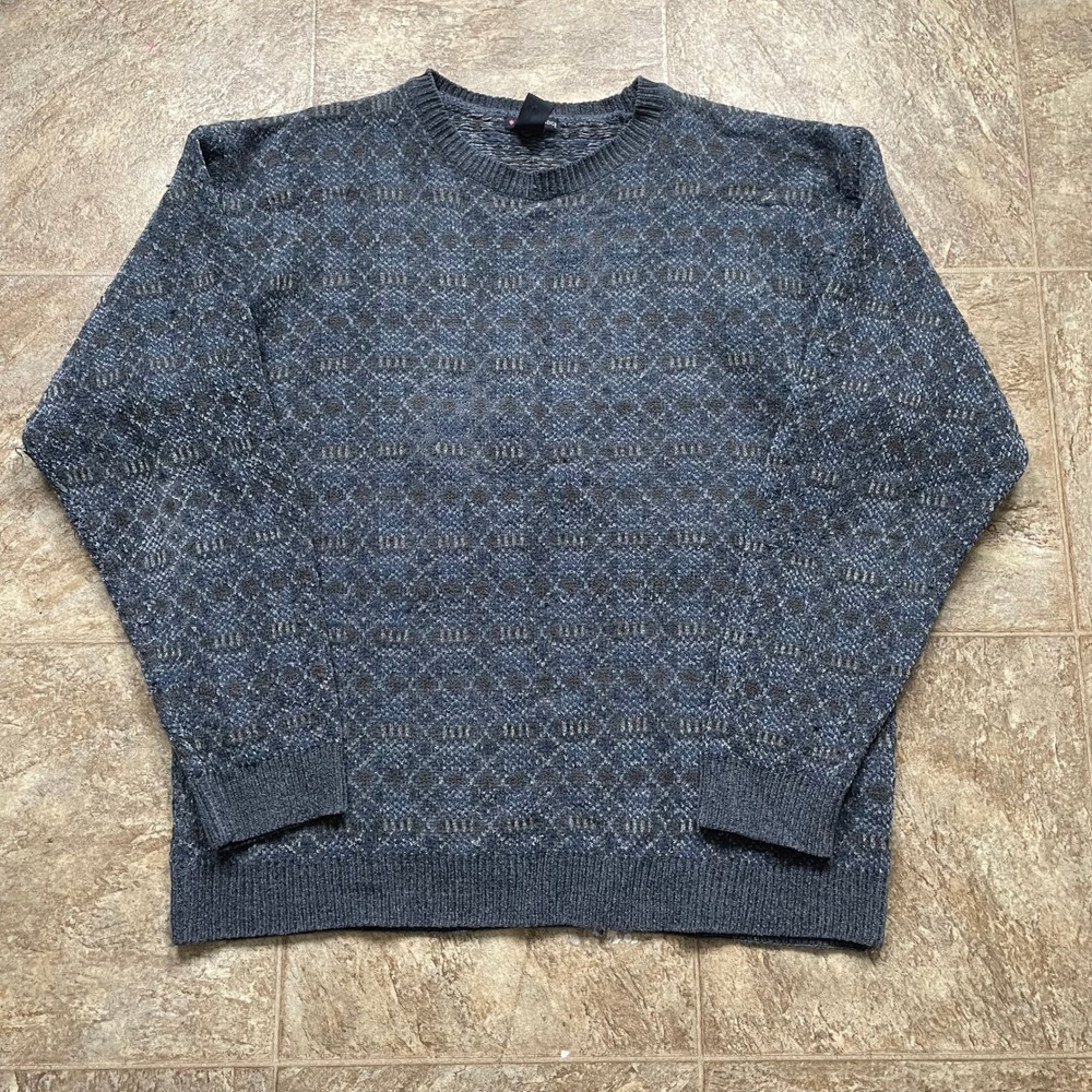 Knightsbridge Mens Blue Geometric Knit Crew Neck Sweater Medium Pullover